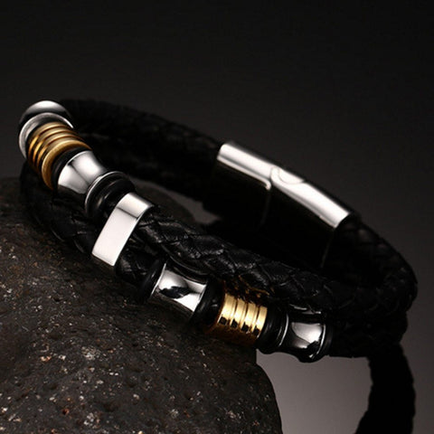 GENUINE LEATHER BRACELET WITH STAINLESS STEEL CLASP