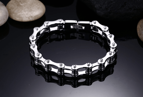 316L STAINLESS STEEL CUFF BANGLE SILVER BICYCLE CHAIN