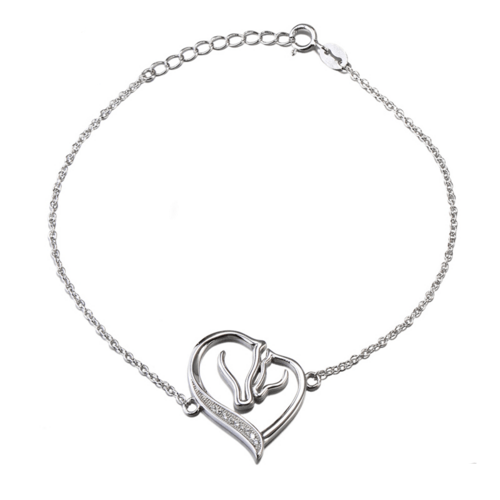 SILVER HEART HORSE BRACELET CUBIC ZIRCONIA