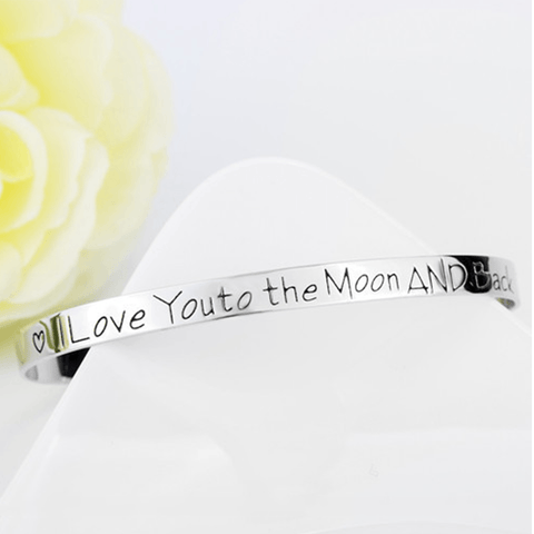 SILVER CUFF BRACELET I LOVE YOU TO THE MOON AND BACK