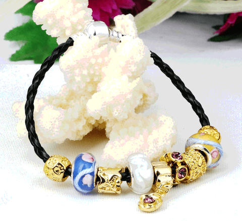 EUROPEAN STYLE YELLOW GOLD PLATED CHARM BRACELETS & BANGLES