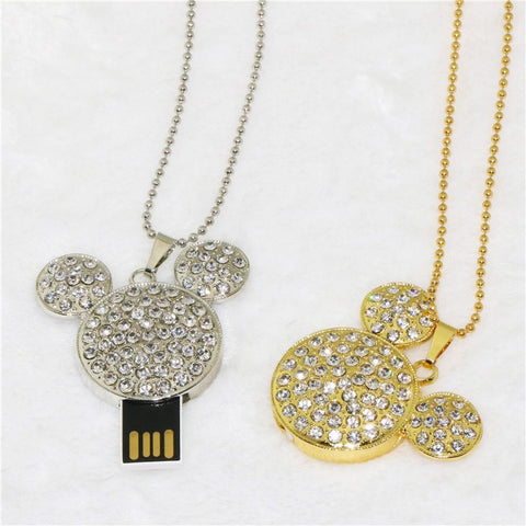 Crystal Mickey Necklace with USB Flash drive