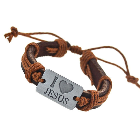 I Love Jesus Leather Bracelet