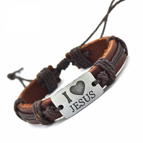 I Love Jesus Leather Bracelet